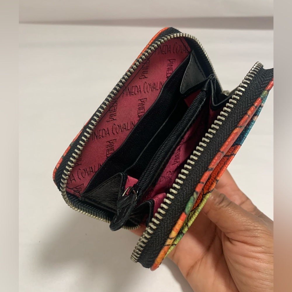 Pineda Covalin Mexico Small Zipper Wallet Red Orange Floral 5” x 4” EUC - Picture 6 of 8